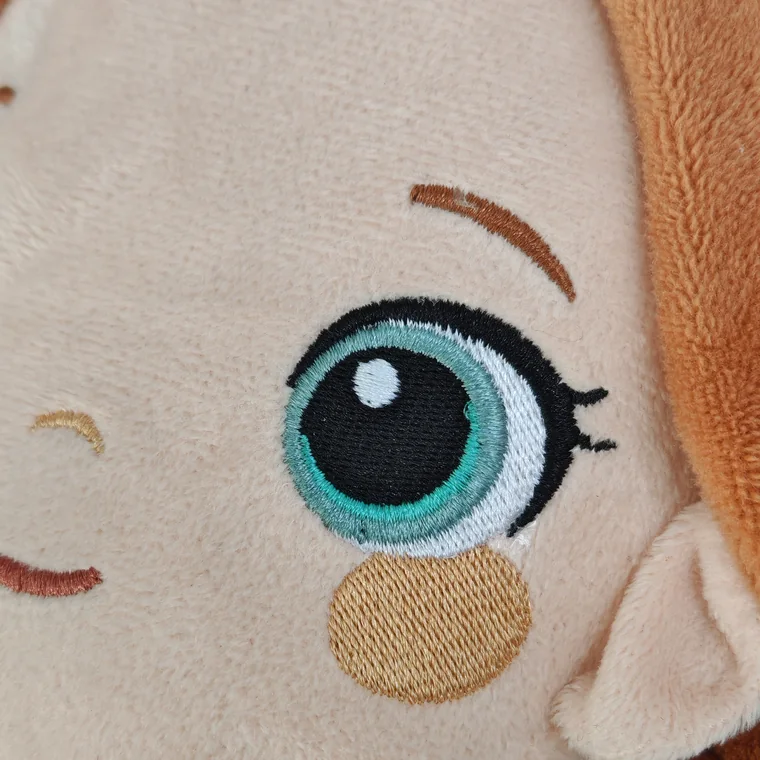 Macro photograph of Lotti's embroidered eye, eyebrow and blush
